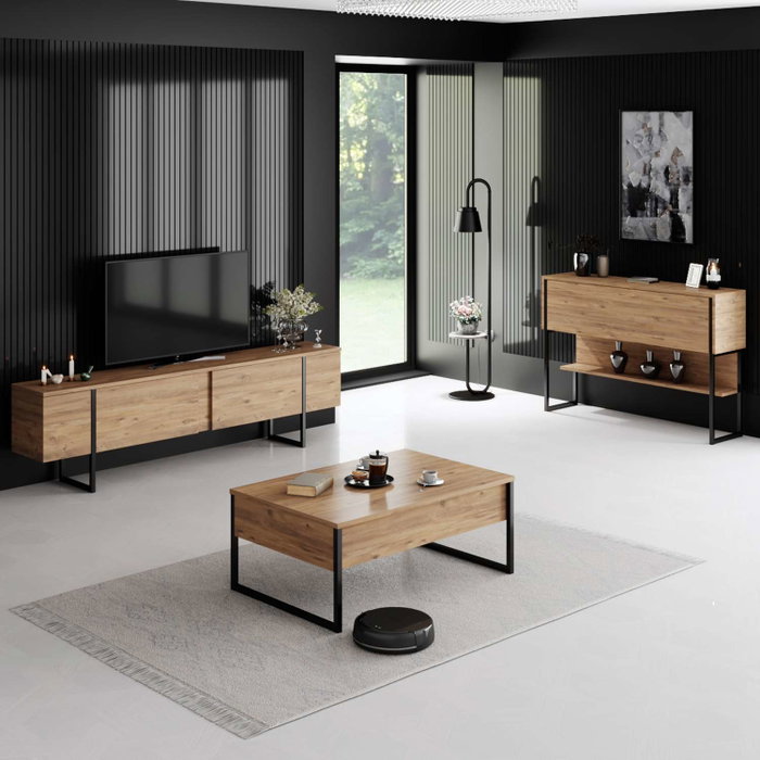 Hanah Home Soporte para TV Luxe - Pino Atlántico y Negro Hanah Home Soporte para TV Luxe - Pino Atlántico y Negro
